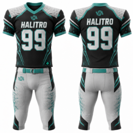 Custom American Football Uniform | Black, White & Teal