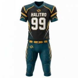 Custom American Football Uniform | Black, Teal & Gold