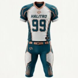 Custom American Football Uniform | Teal, White & Rose Gold
